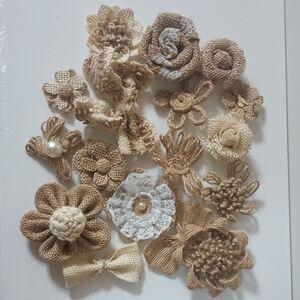 Burlap & Lace Flower Appliqués - Neutral Beige Mix